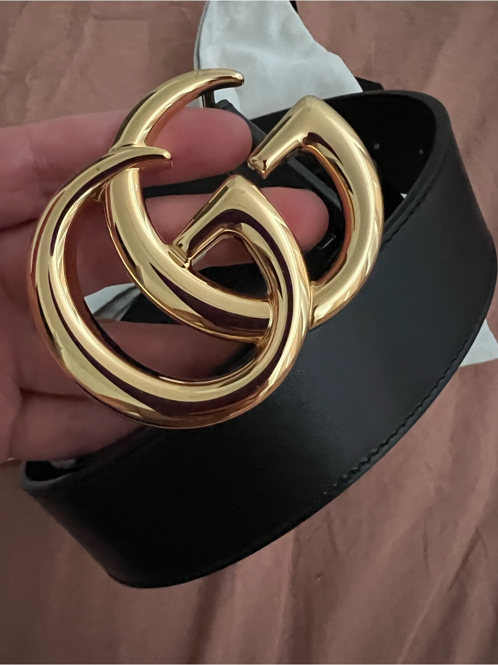 Gucci Black Leather Belt with Gold Double G Buckle